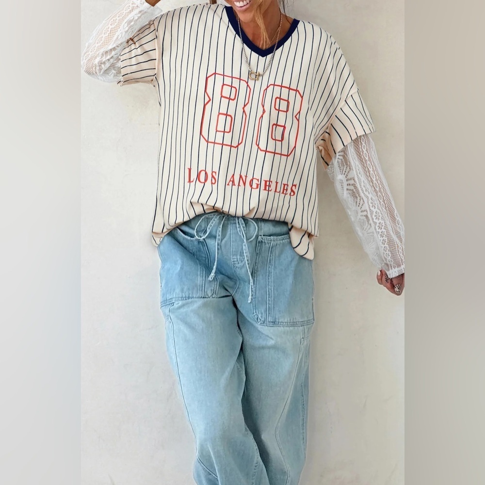 Striped White and Blue Women's Top